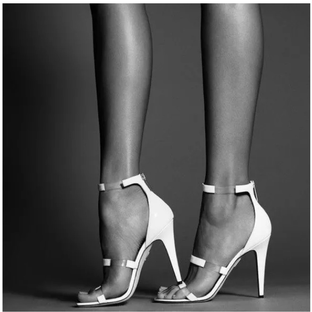 Tamara Mellon Frontline 105 White Crystal Glitter PVC Sandals 37 1/2